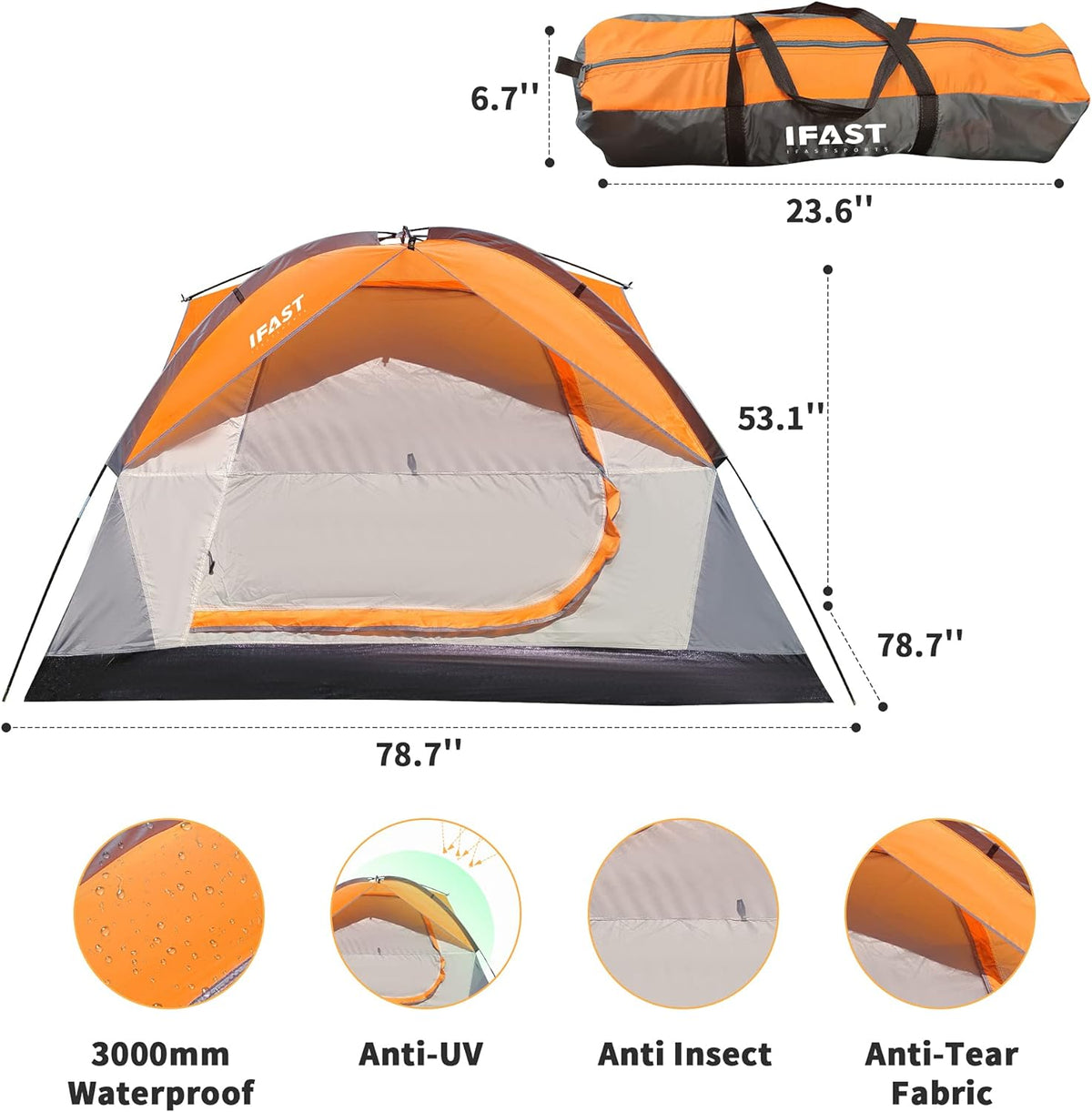 Person Family Camping Tent with UV Protection - Polyester