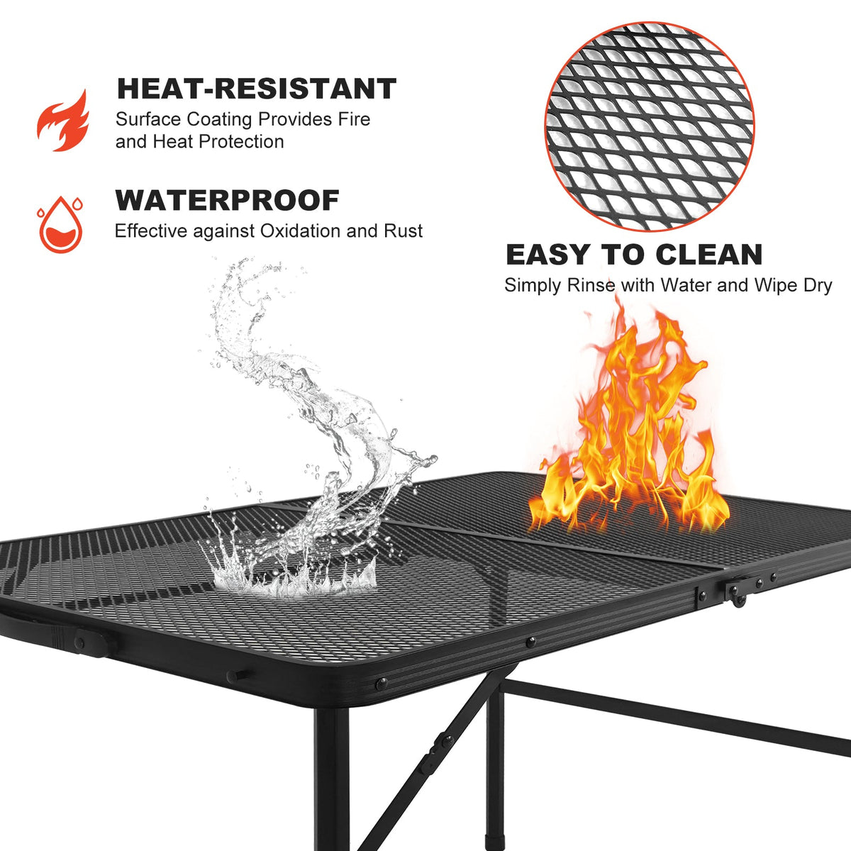 3FT Camping Table with Mesh Desktop - Lightweight & Portable - Black