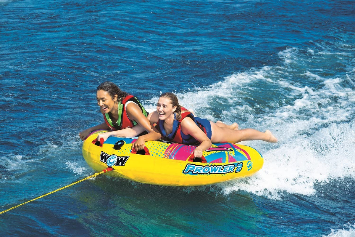 WOW Watersports Prowler Towable 2 Person 2P Starter Kit with 12V Pump and 2K Tow Rope