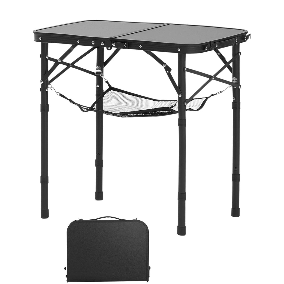 Folding Portable Camping Table with Adjustable Height – Silver or Black