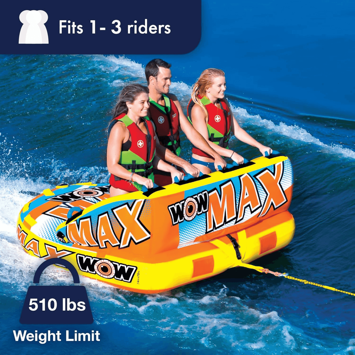 WOW Watersports Max Inflatable Towable Deck Tube for up to 3 Riders
