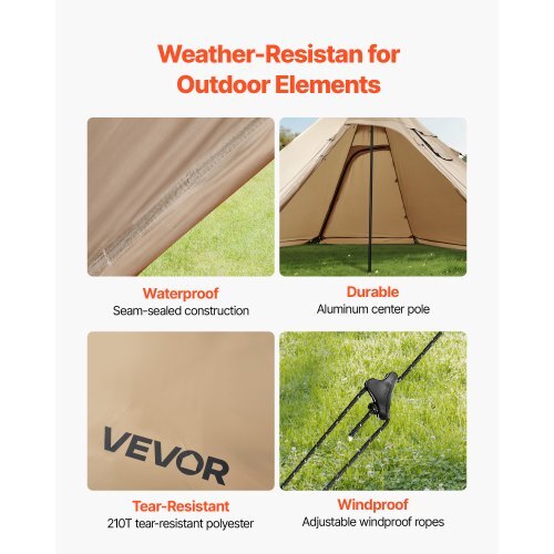 Hot Tent for 2 Persons, Portable Winter Tipi Tent with Stove Jack, Waterproof Camping Tents, Lightweight 4 Season Shelter Tents for Hiking Fishing Backpacking, S Size