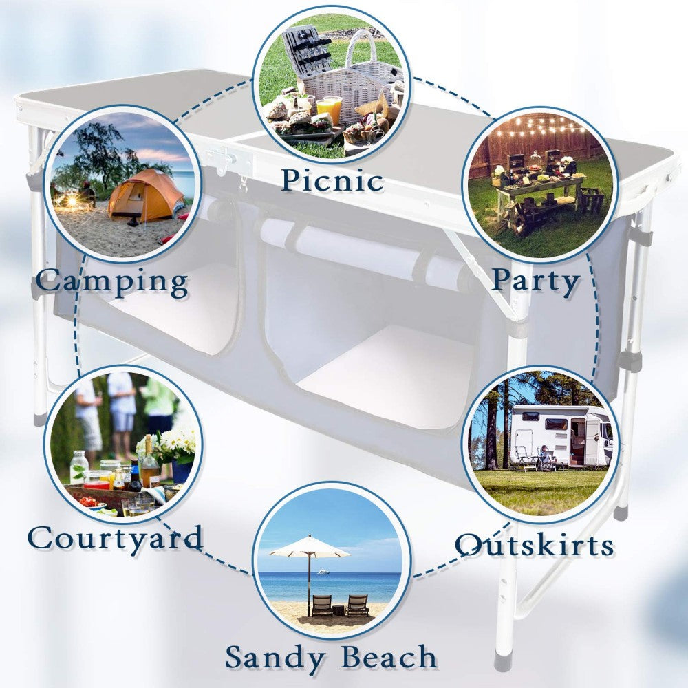 Folding Camping Table with Storage Compartment - Aluminum