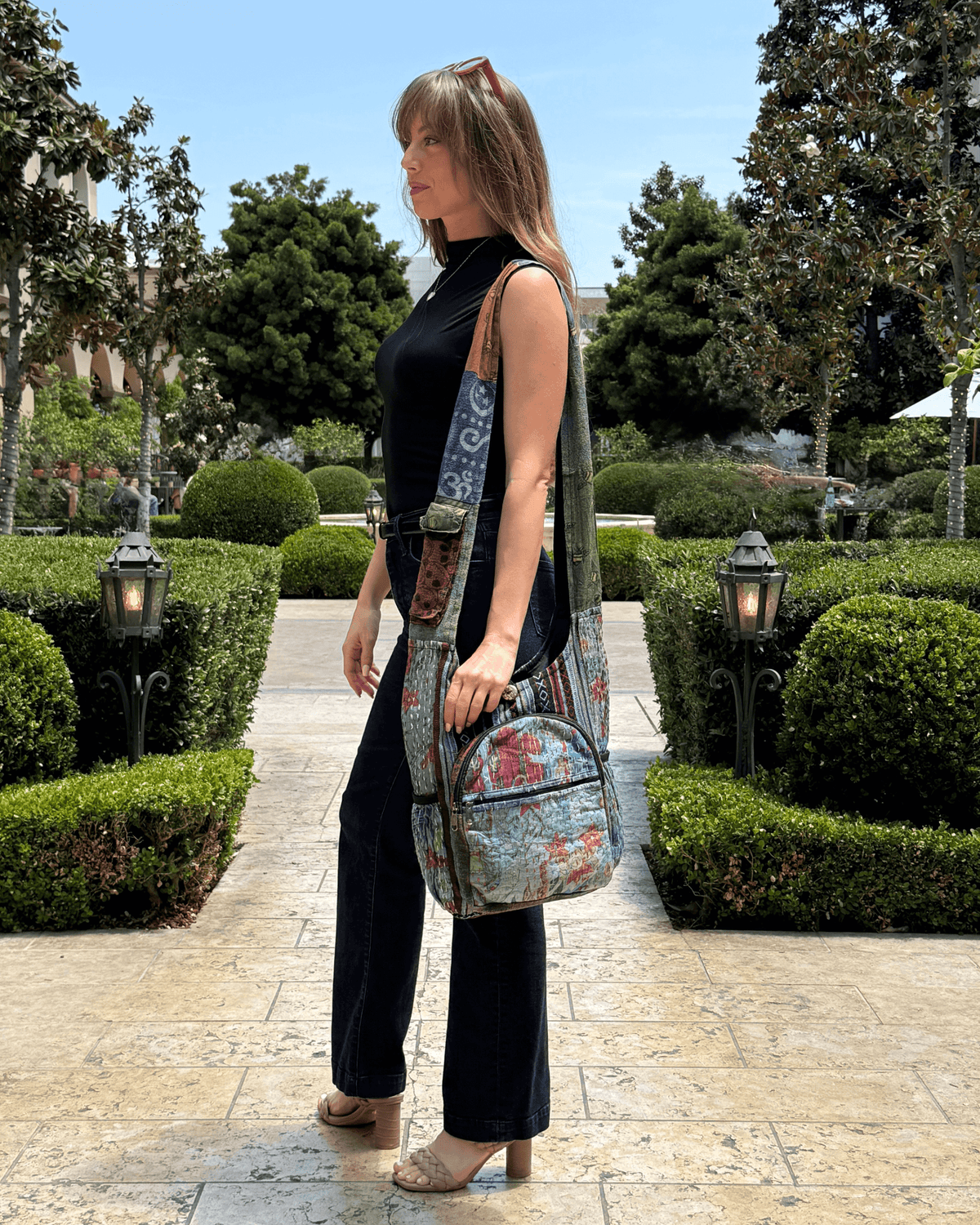Kathmandu Collection Vintage Patchwork Hobo Bag with Water Bottle Pockets