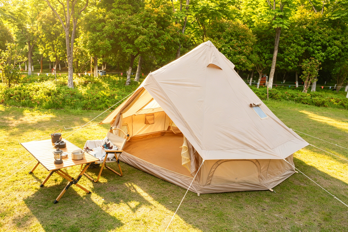 Oxford Bell Tent for Family Camping with Stove Jack - Beige or Dark Green