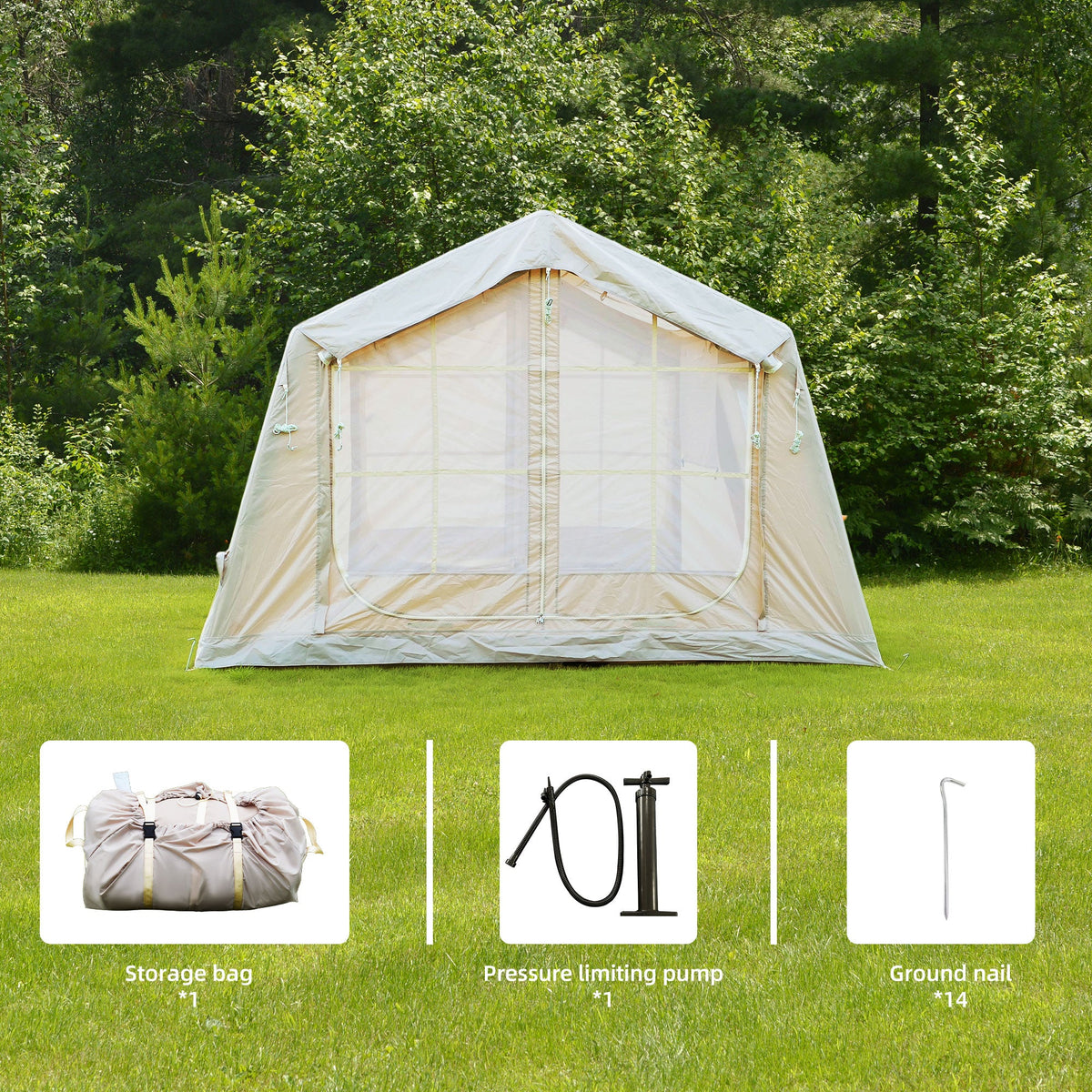 8 m² Inflatable Tent for Camping with Hand Pump - Oxford Fabric
