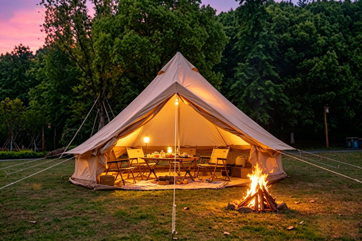 Oxford Bell Tent for Family Camping with Stove Jack - Beige