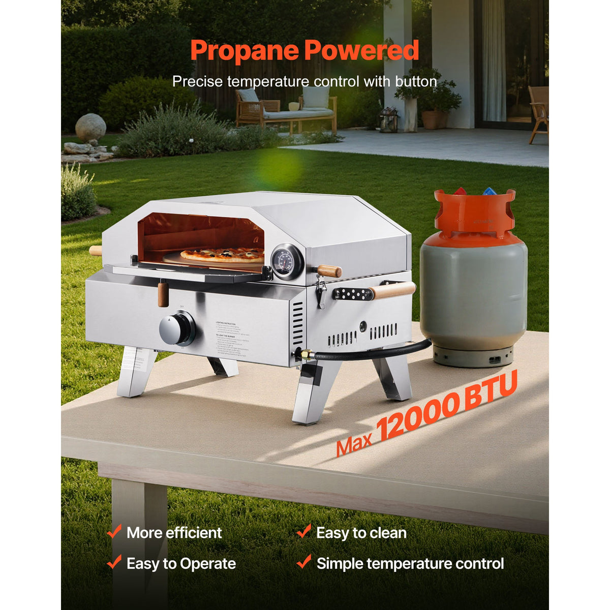 Outdoor Gas Pizza Oven with Thermometer - Stainless Steel