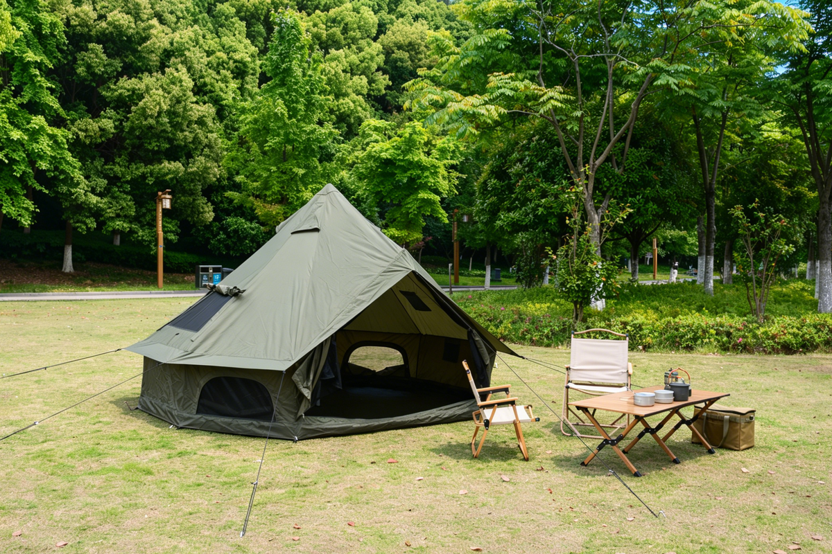 Oxford Bell Tent for Family Camping with Spacious Interior - Beige