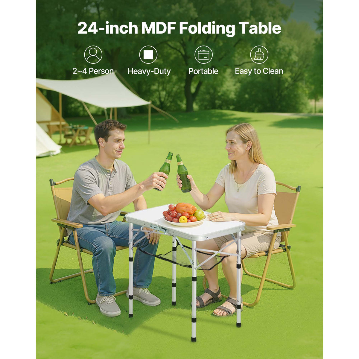 Folding Portable Camping Table with Adjustable Height – Silver or Black