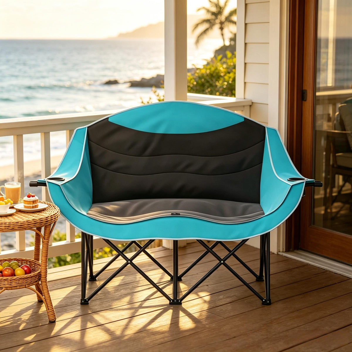 Foldable Outdoor Chair with Dual Padded Seats - Oxford Fabric