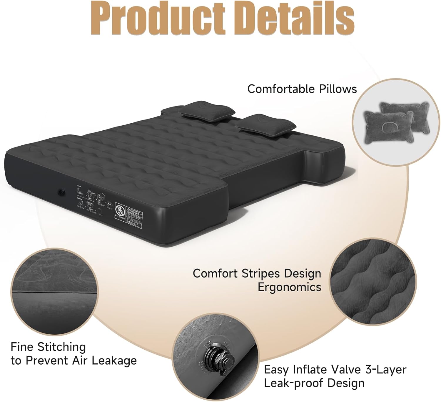 DikaSun 5.5-5.8 Ft Full Size Pickup Truck Bed Air Mattres,Black