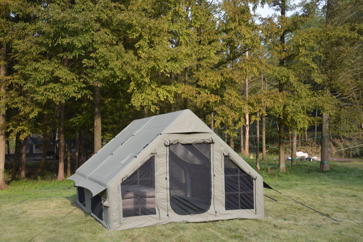 9.8 x 13ft Inflatable Camping Tent with Hand Pump - Waterproof - Army Green
