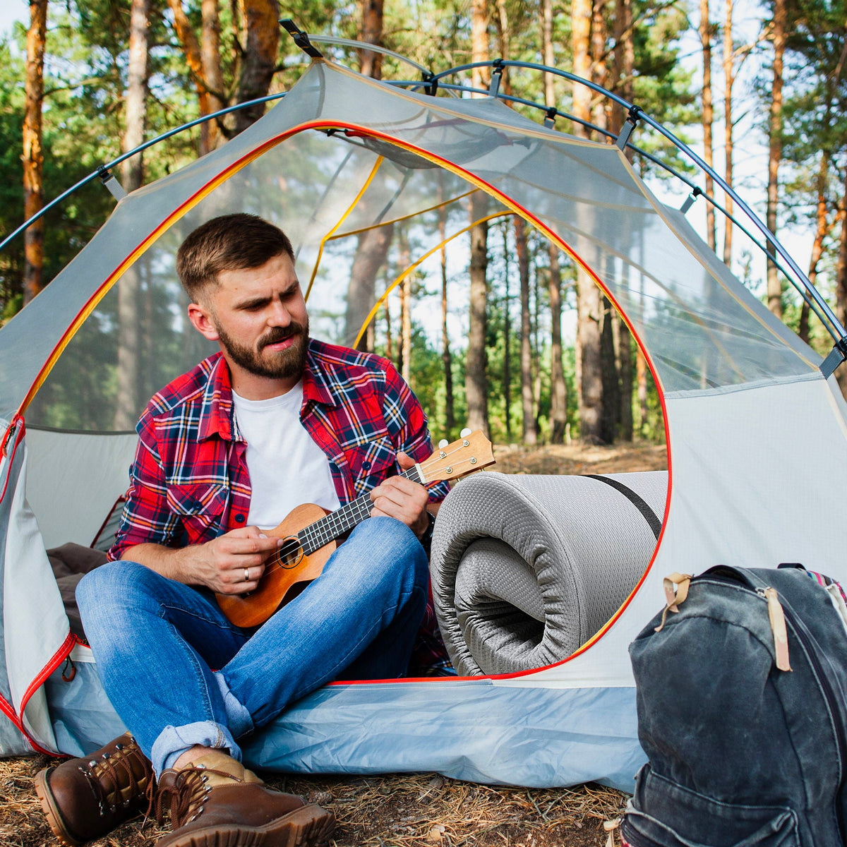 Memory Foam Camping Mattress with Water Resistant Cover - Gray Single 4" H