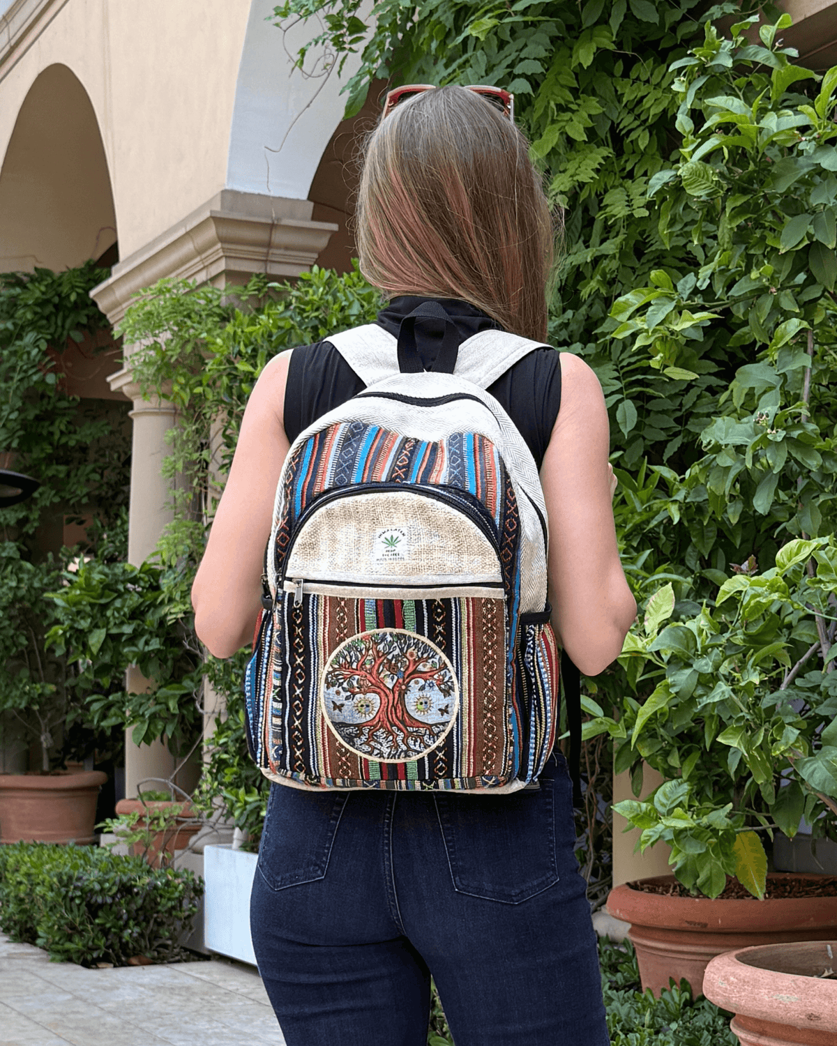 Kathmandu Collection Handmade Cotton and Hemp Tree of Life Backpack