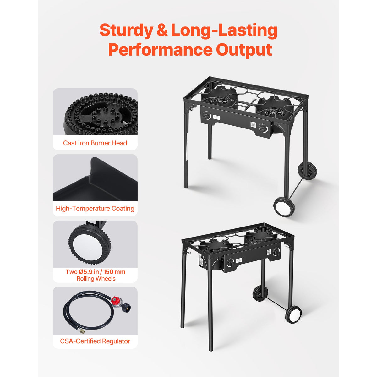 2 Burner Outdoor Propane Gas Stove with Heavy-Duty Carbon Steel - Black