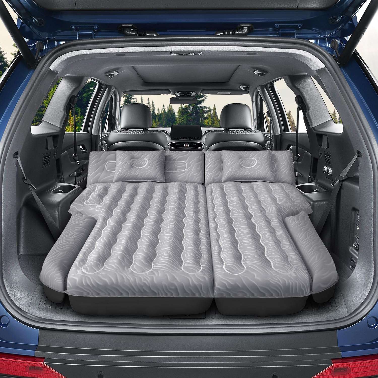 DikaSun Universal SUV Air Mattress – Upgraded Flocking, Extra-Thick Oxford Surface, with Electric Pump & 3M Charging Cable (Grey))