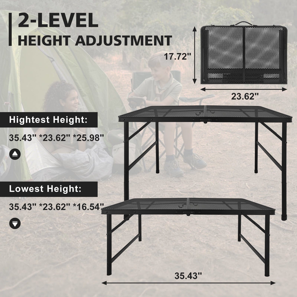 3FT Camping Table with Mesh Desktop - Lightweight & Portable - Black