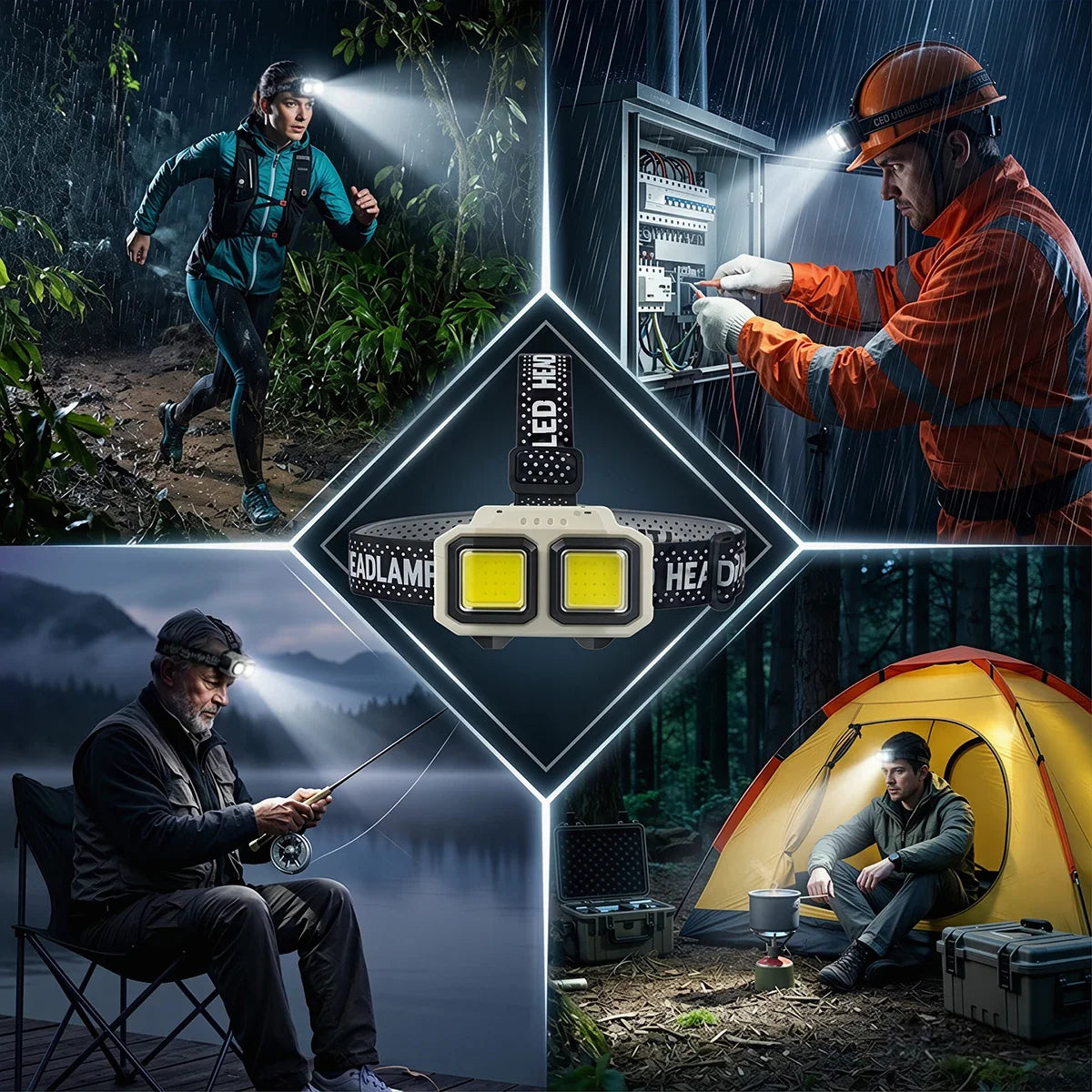 USB Rechargeable COB LED Powerful Headlamp Torch Waterproof Head Light for Outdoor Camping Fishing Hunting Search Lantern Torch