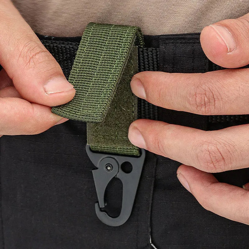 Tactical Belt Key Clip Hook with Hook-and-Loop Strap, Nylon Webbing Carabiner Keychain Holder