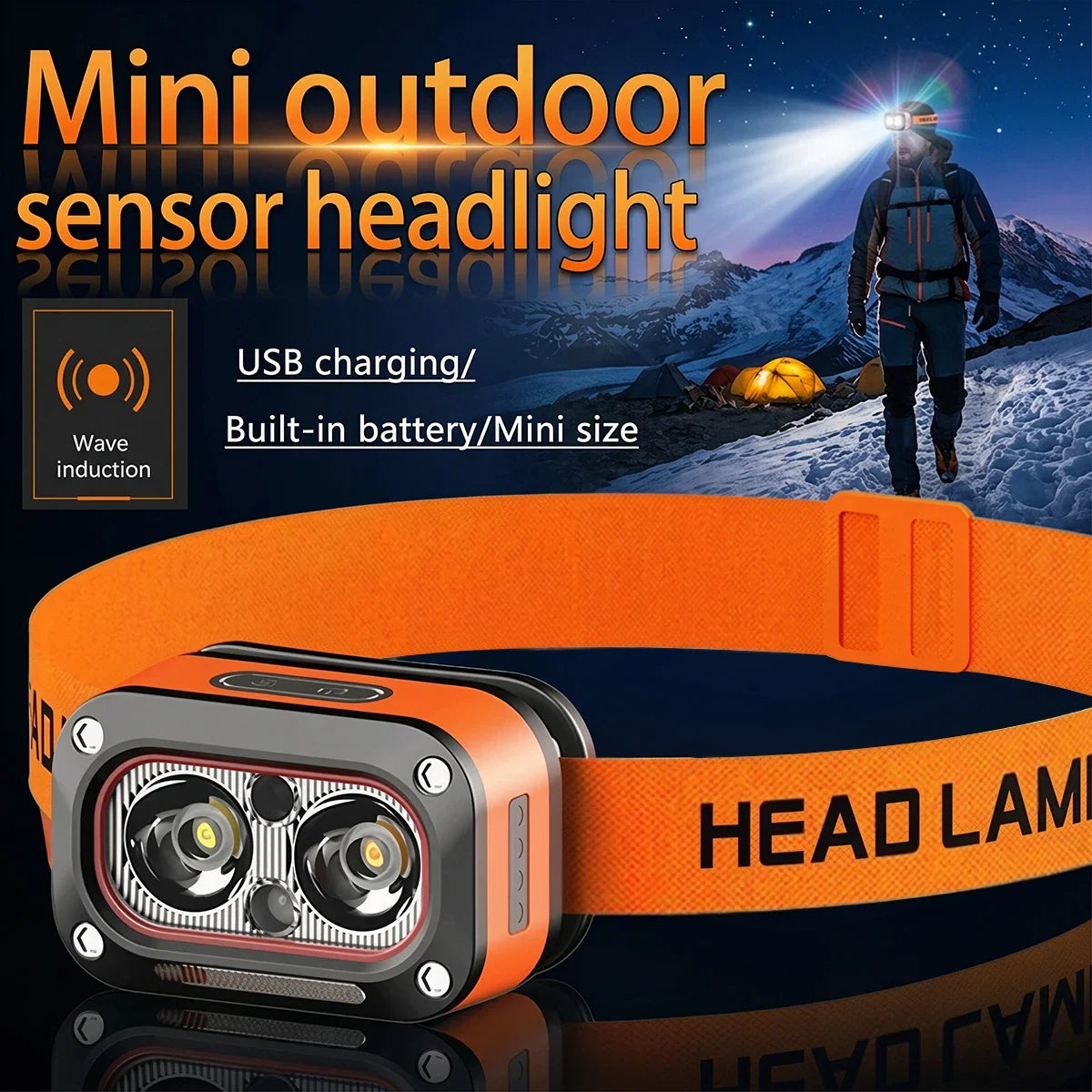 Mini Sensor Headlamp Rechargeable LED Head Lamp,Ultra-Bright Headlight with 5 Modes,60° Adjustable for Camping Fishing Running 