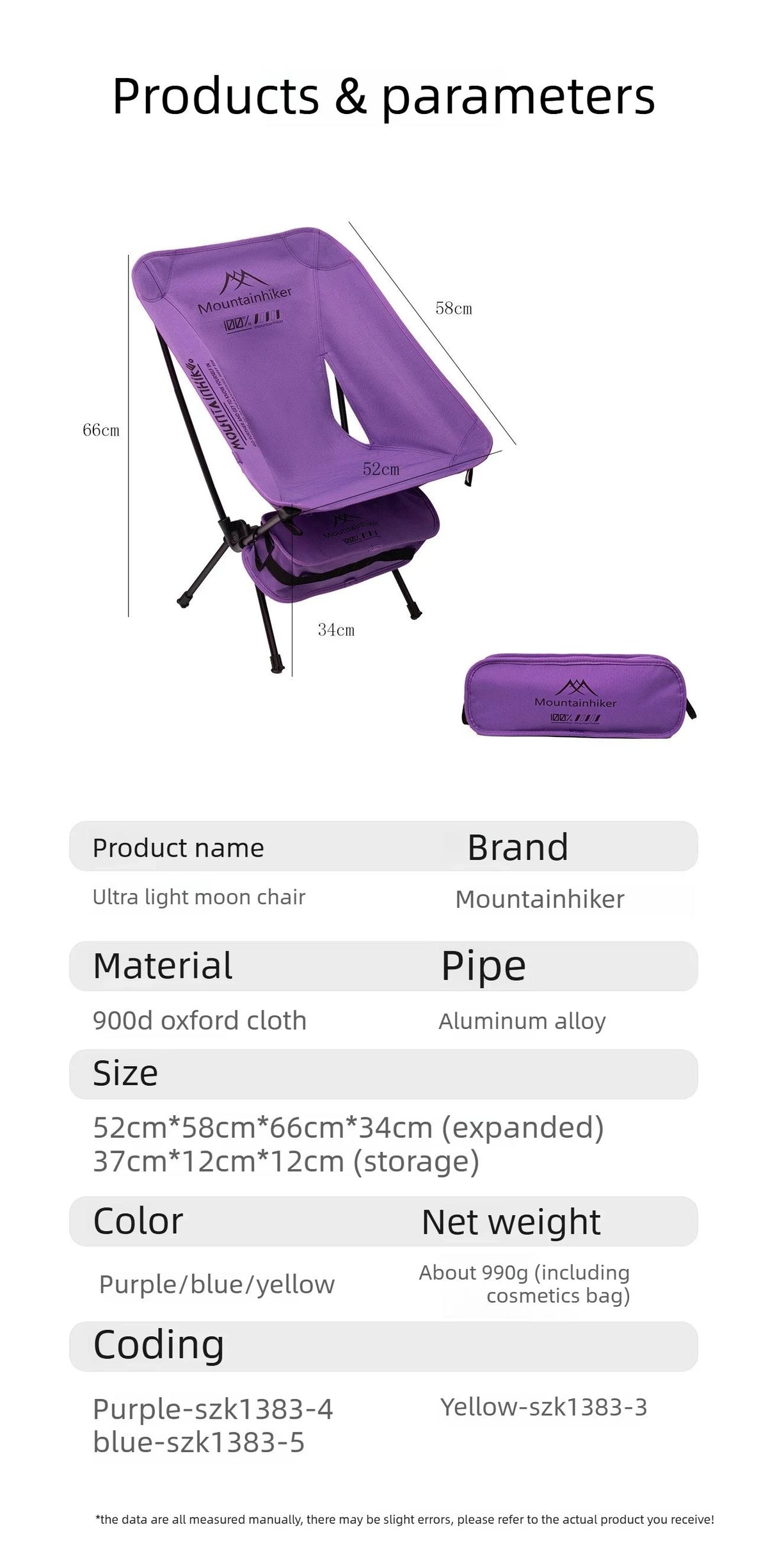 Ultralight Folding Camping Chair, Portable Moon Chair with Carry Bag, Aluminum Frame for Backpacking, Beach, Picnic & Fishing (Purple/Blue/Yellow)