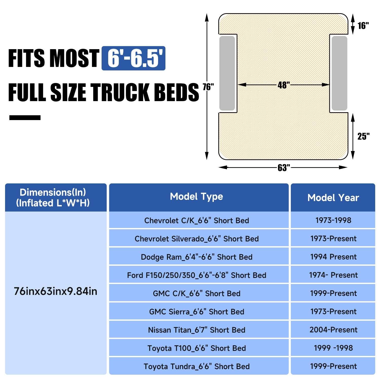 5.5-6.5ft Full Size Truck Bed Air Mattress Purple