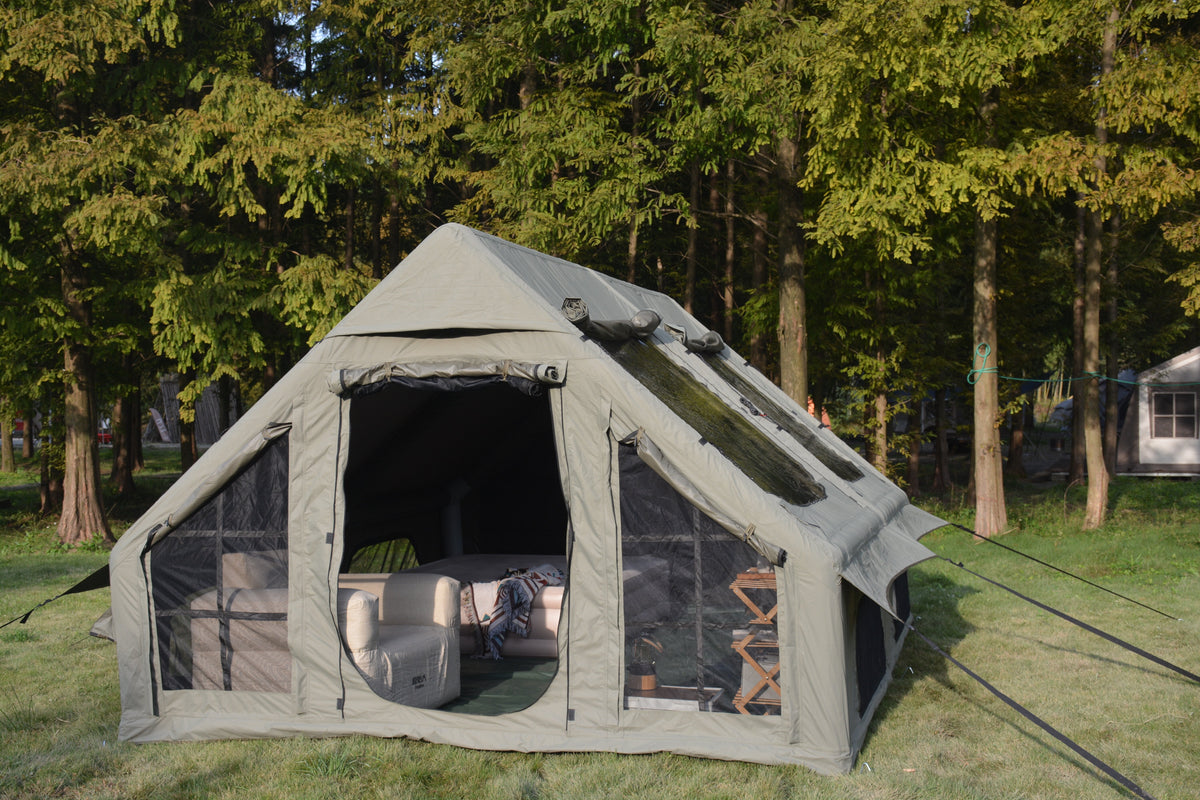 9.8 x 13ft Inflatable Camping Tent with Hand Pump - Waterproof - Army Green
