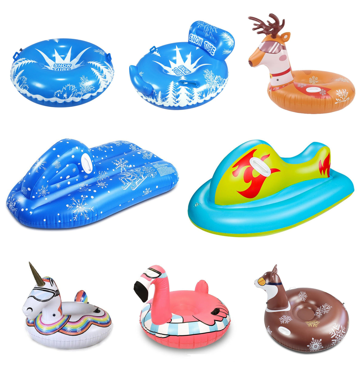 Kid's Inflatable PVC Snow Tube Sled with Handles, Multiple Styles