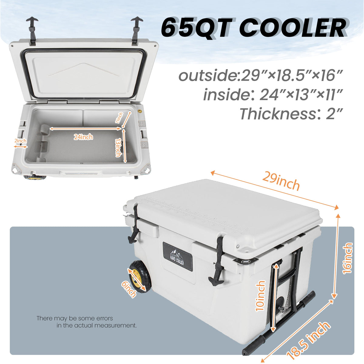 65 Quart Heavy-Duty Outdoor Cooler with 6-Day Ice Retention - White