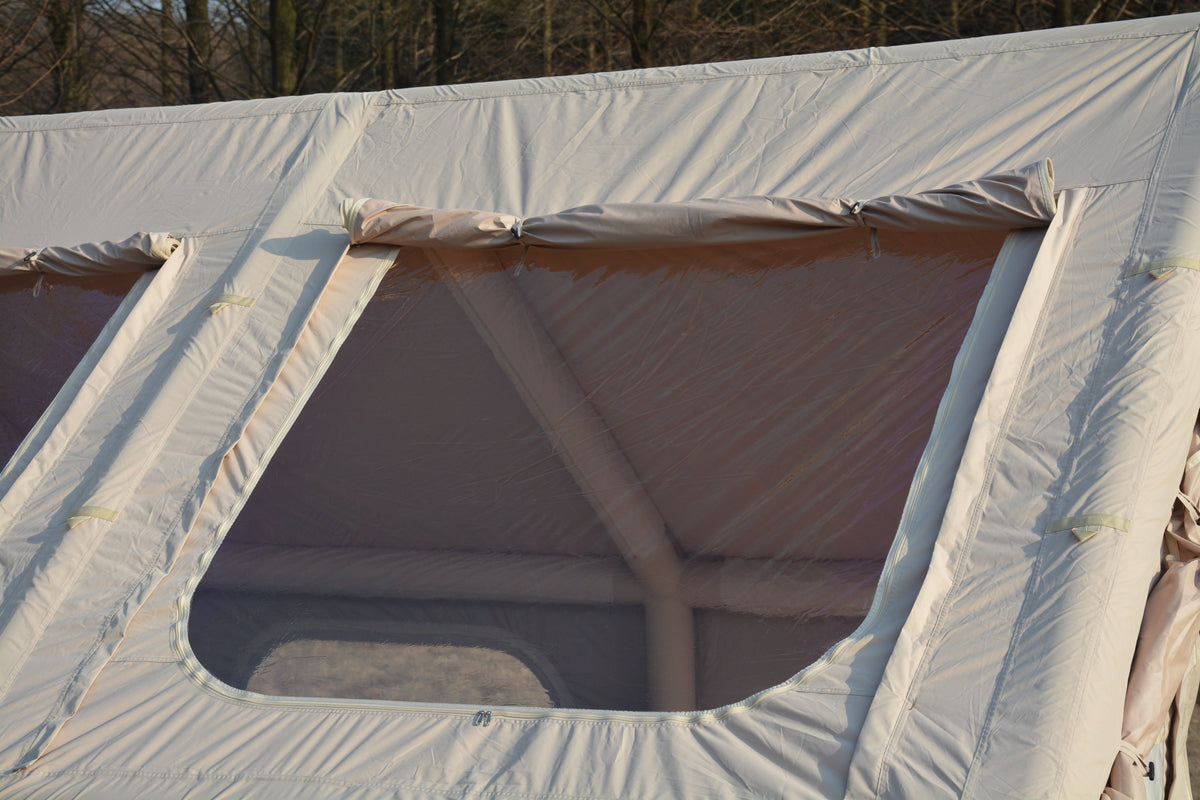 Inflatable Camping Tent with Hand Pump and Mesh Windows - Beige
