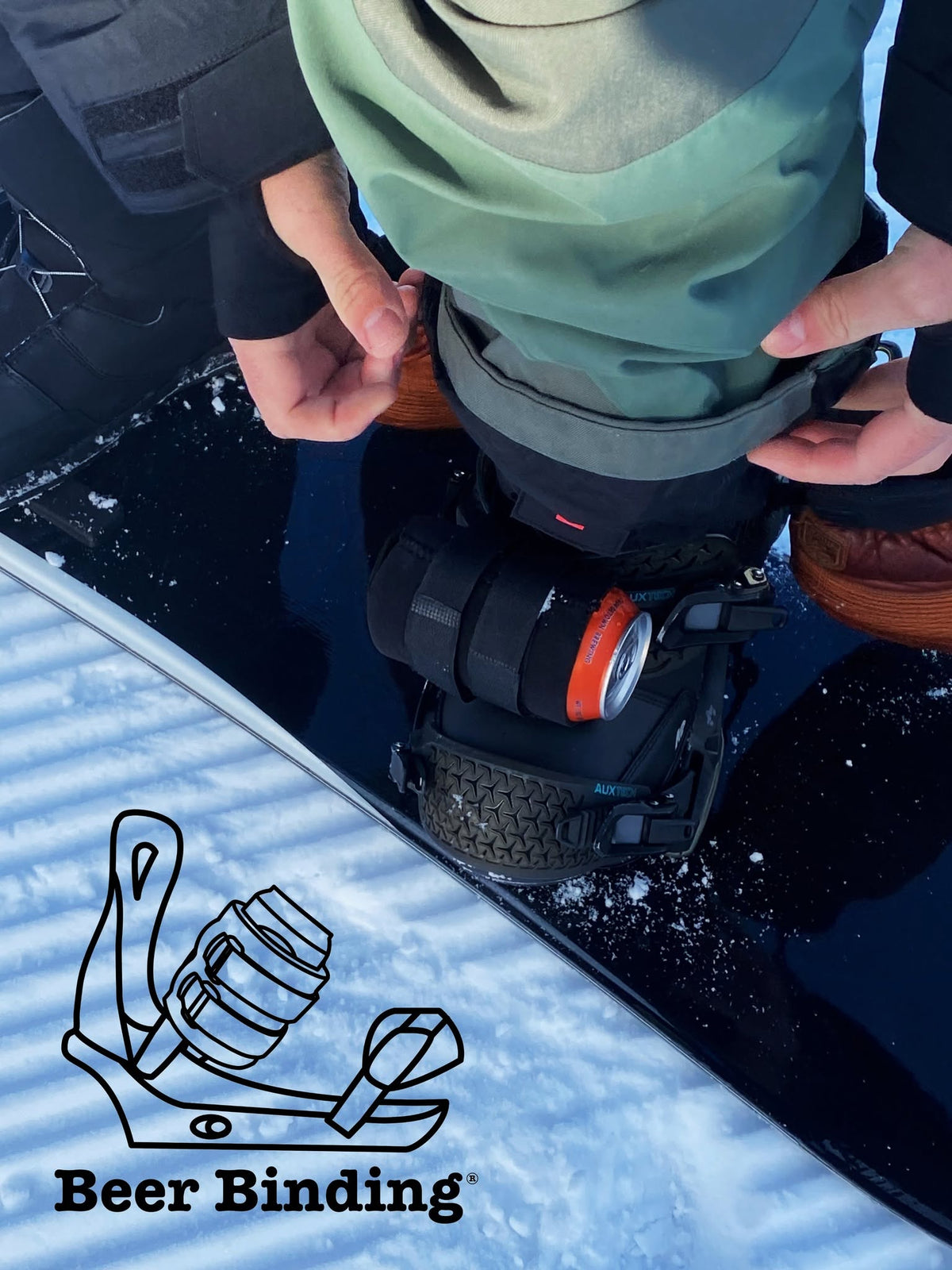 The Original Beer Binding — Ski & Snowboard Beer Can Holder
