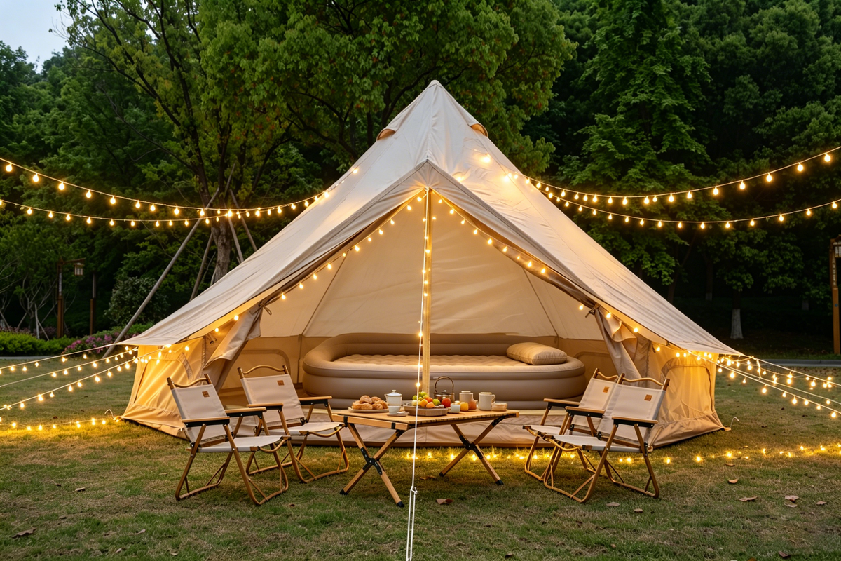 Oxford Bell Tent for Family Camping with Stove Jack - Beige
