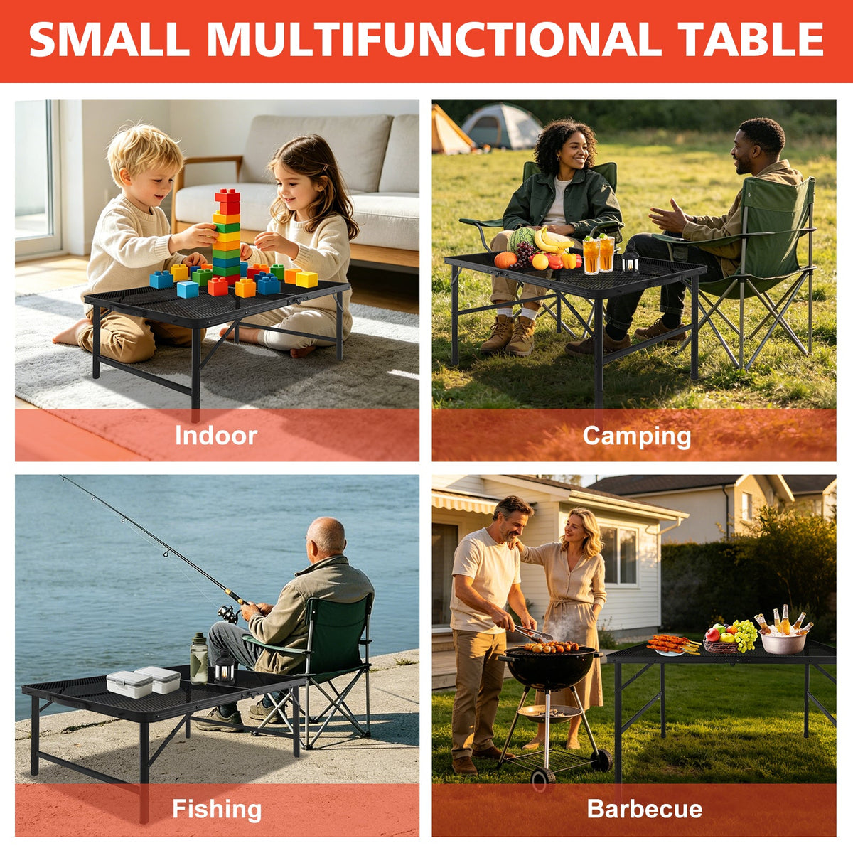 3FT Camping Table with Mesh Desktop - Lightweight & Portable - Black
