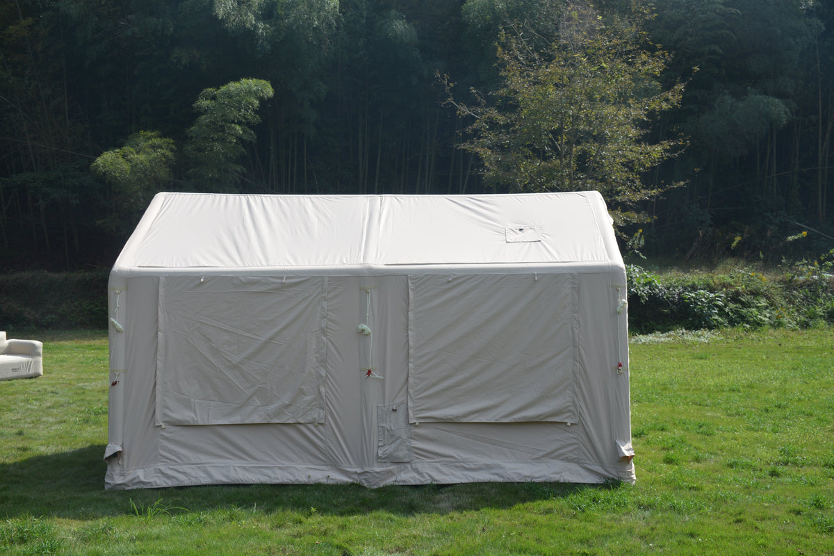 Inflatable Camping Tent with Hand Pump and Mesh Windows - Beige