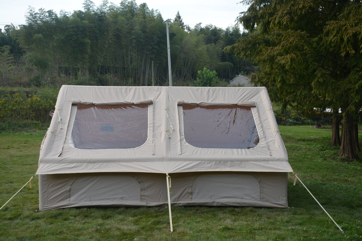 Inflatable Camping Tent with Hand Pump and Mesh Windows - Beige