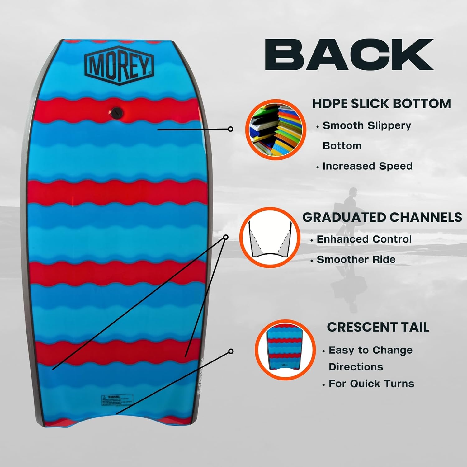 Morey Big Kahuna 45" Bodyboard with Coiled Leash