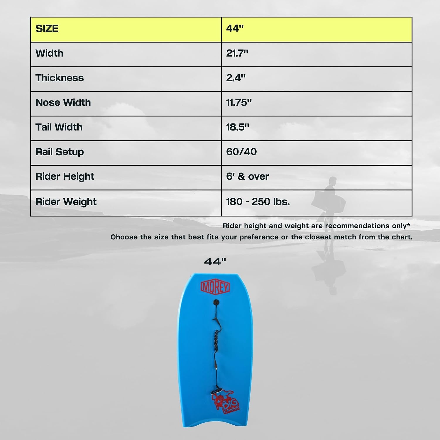 Morey Big Kahuna 45" Bodyboard with Coiled Leash