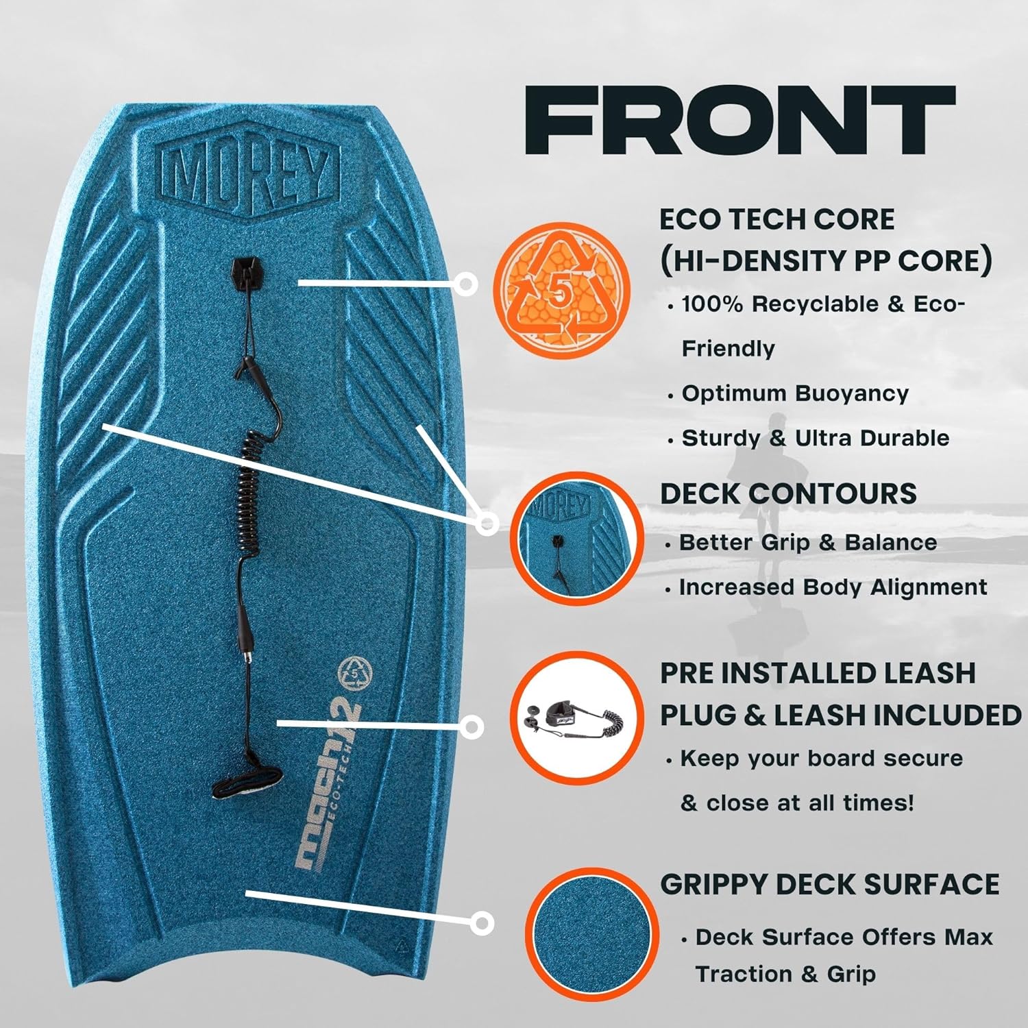 Morey Mach12 MDS Eco-tech 42.5" Bodyboard, Lake Blue