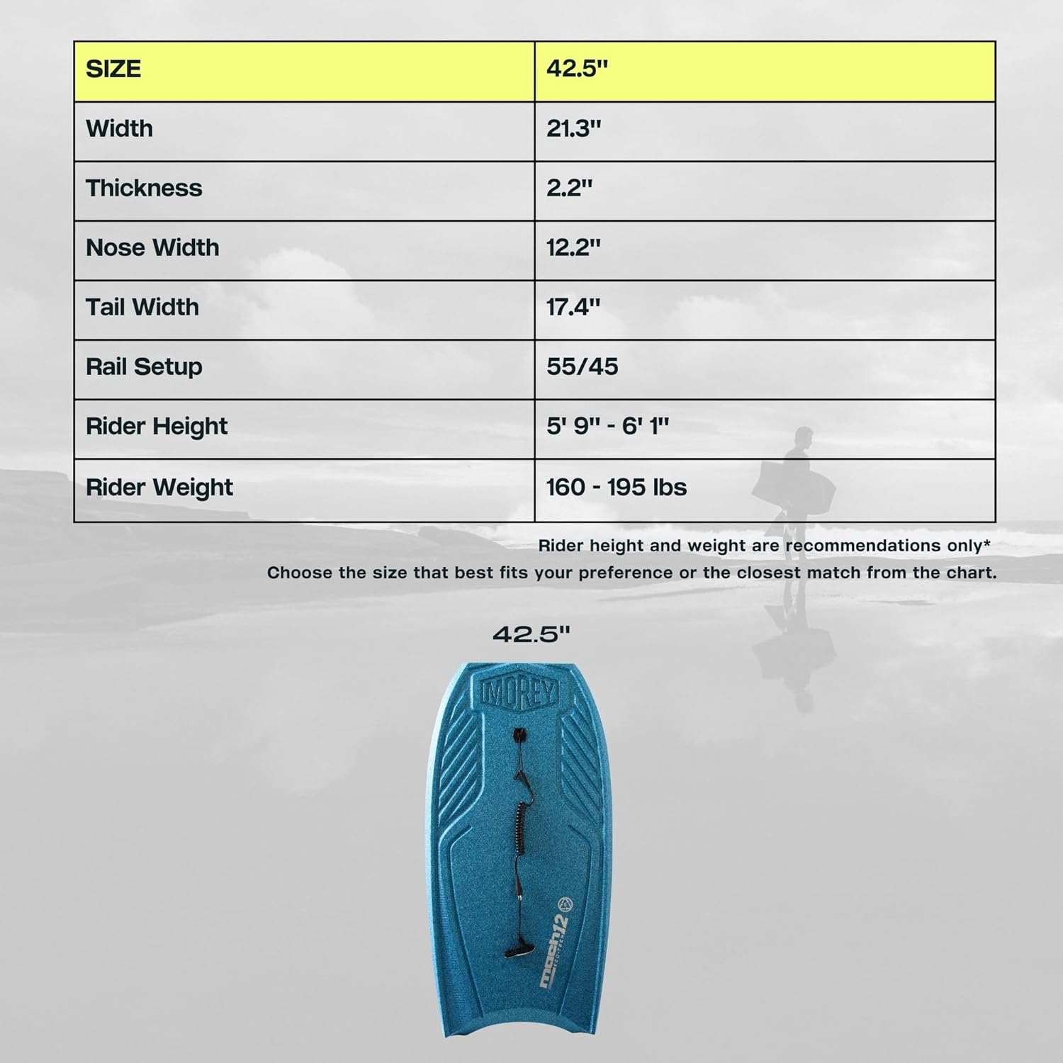 Morey Mach12 MDS Eco-tech 42.5" Bodyboard, Lake Blue