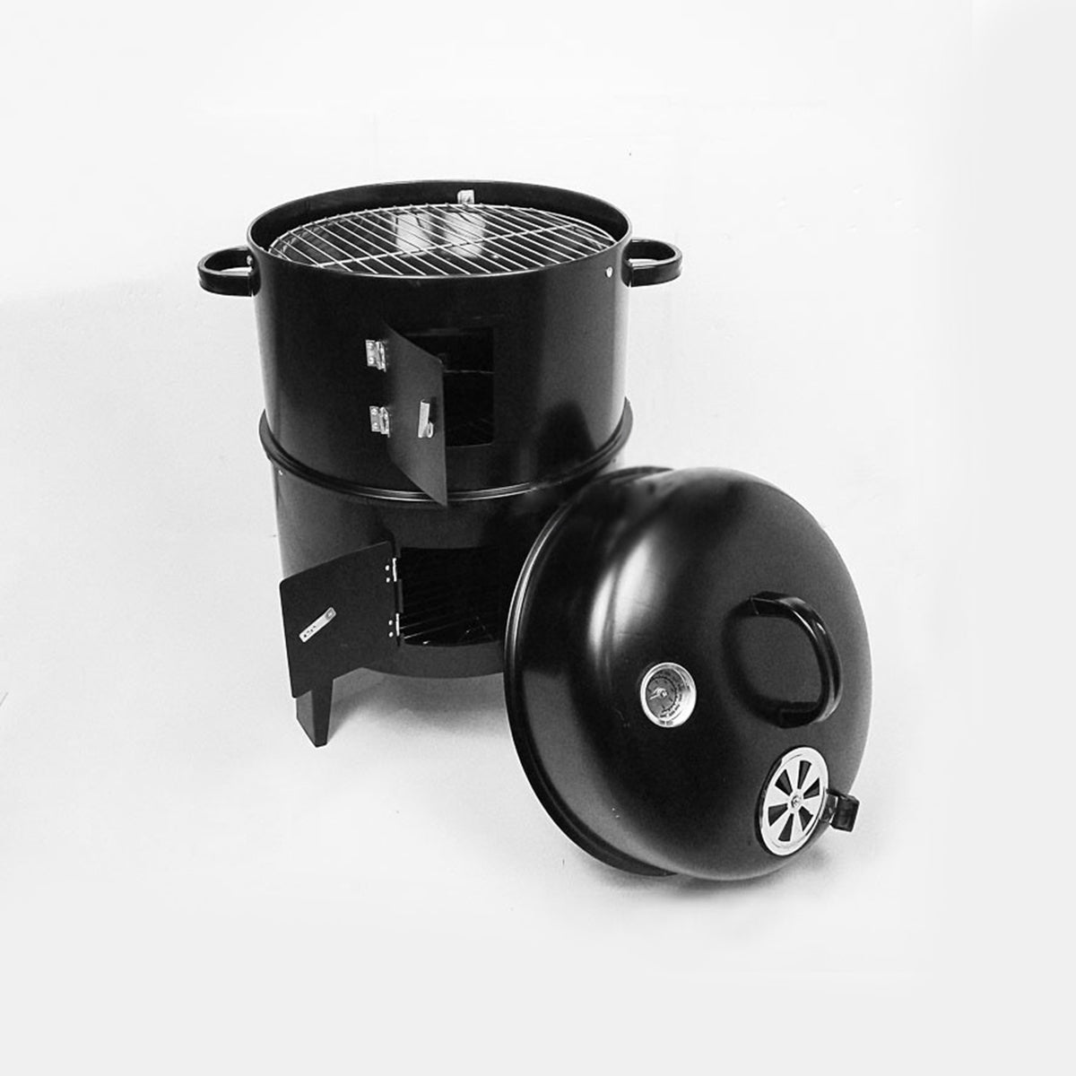 Outdoor Double-Layer Steel Grill Charcoal Wood Fired Stove - Black