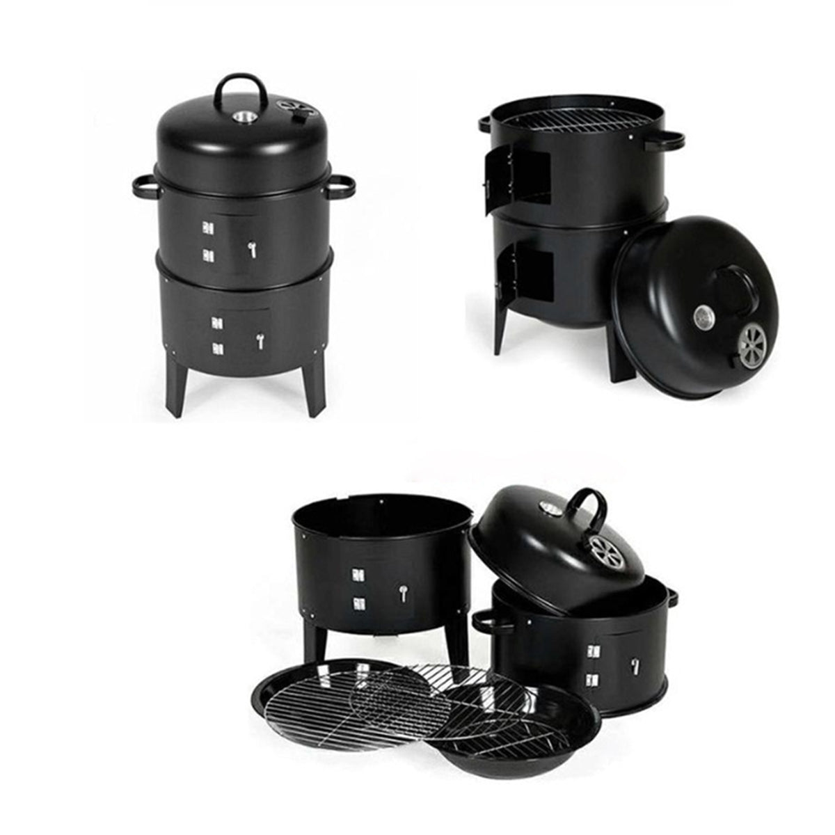 Outdoor Double-Layer Steel Grill Charcoal Wood Fired Stove - Black
