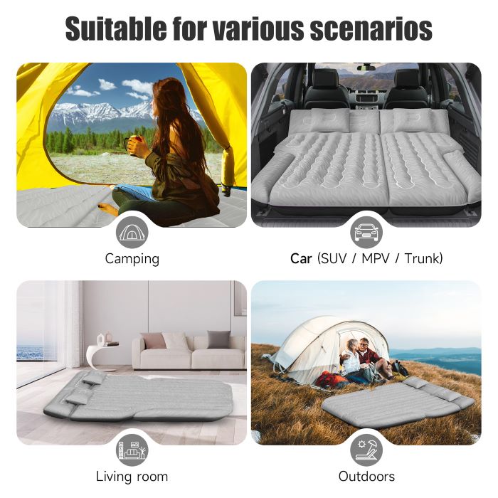 DikaSun Universal SUV Air Mattress – Upgraded Flocking, Extra-Thick Oxford Surface, with Electric Pump & 3M Charging Cable (Grey))
