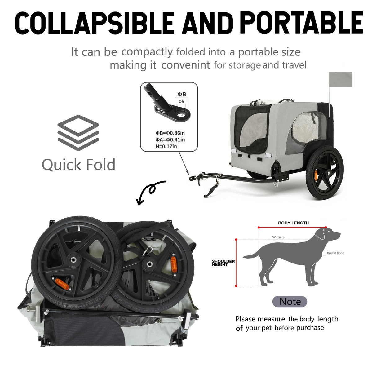 Outdoor Heavy Duty Collapsible Pet Bike Trailer