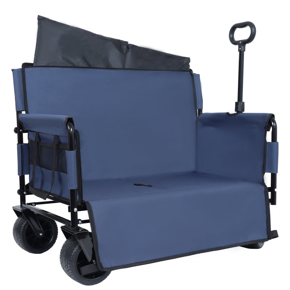 3-in-1 Convertible Folding Outdoor Wagon with Bench Seat - Dark Blue