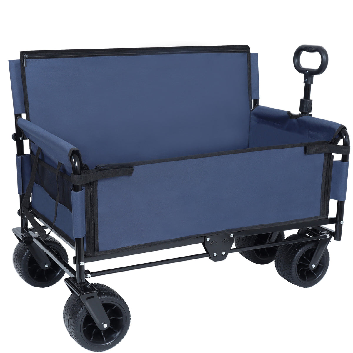 3-in-1 Convertible Folding Outdoor Wagon with Bench Seat - Dark Blue