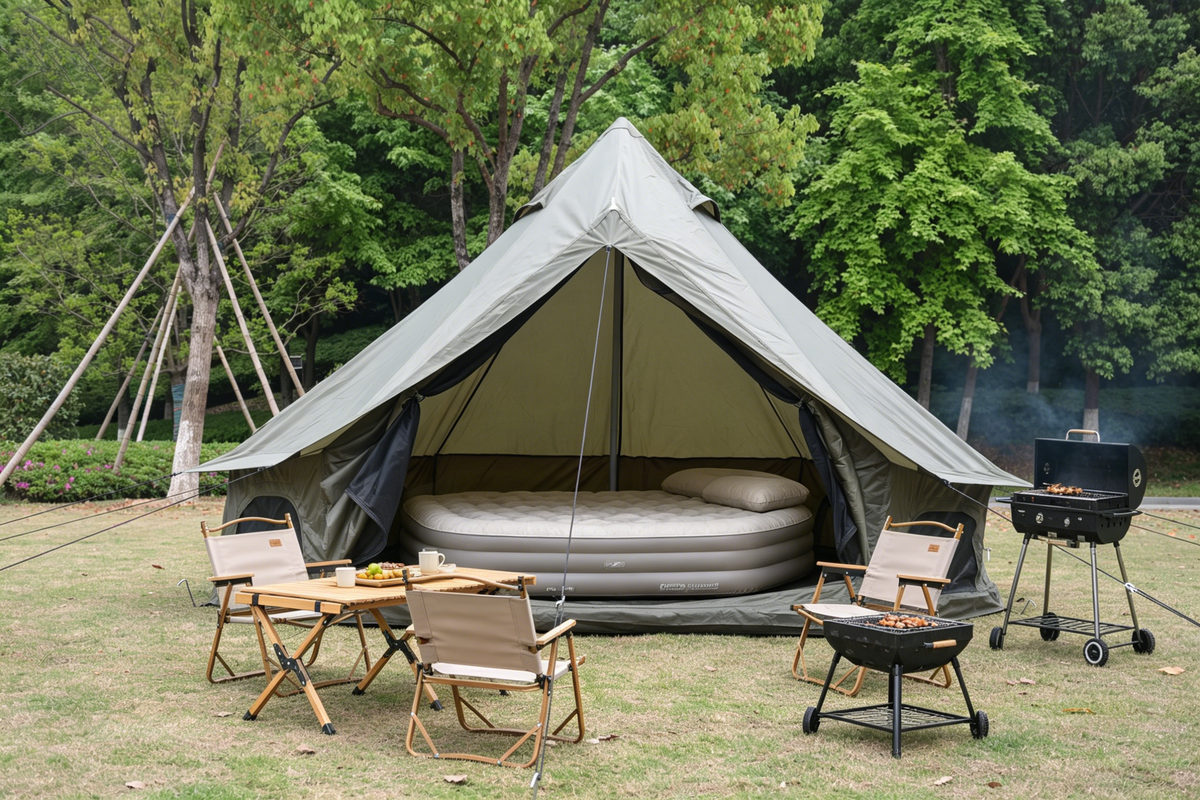 Oxford Bell Tent for Family Camping with Spacious Interior - Beige