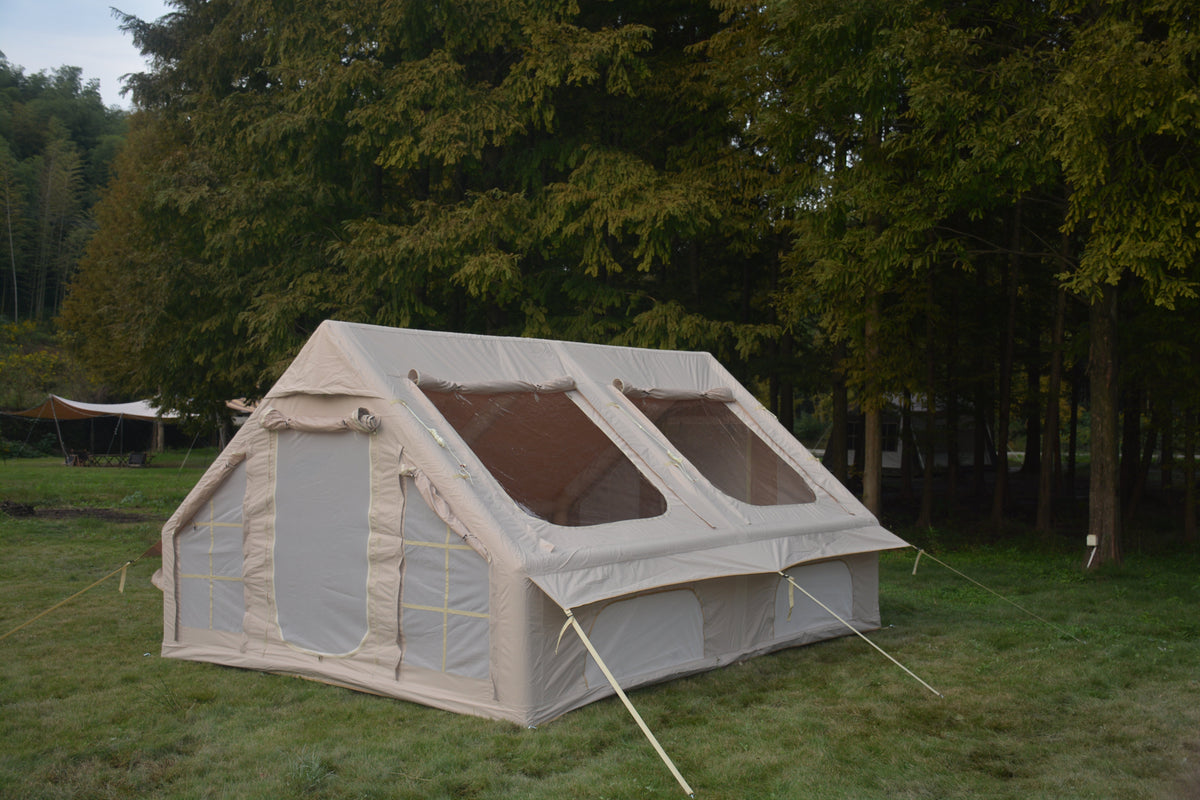 Inflatable Camping Tent with Hand Pump and Mesh Windows - Beige
