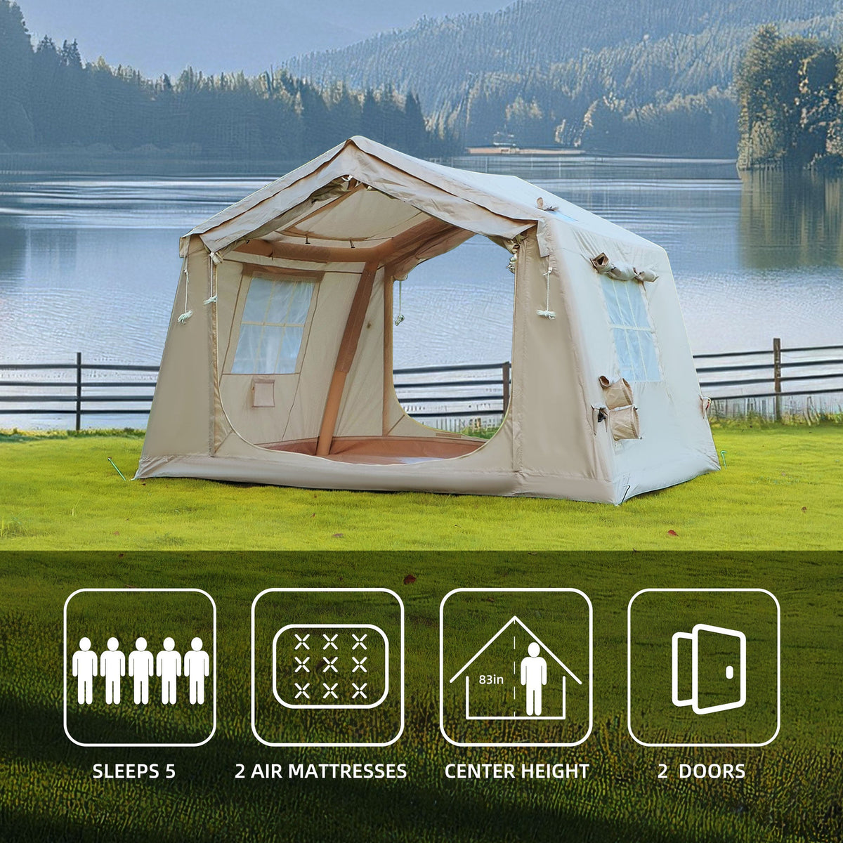 8 m² Inflatable Tent for Camping with Hand Pump - Oxford Fabric
