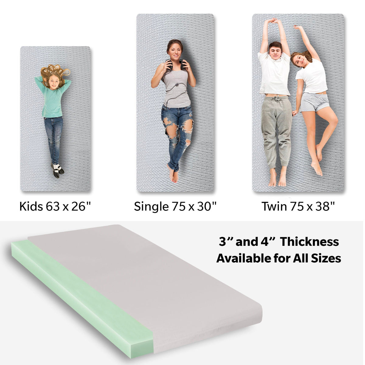 Memory Foam Camping Mattress with Water Resistant Cover - Dark Gray Twin or Kids 4" H